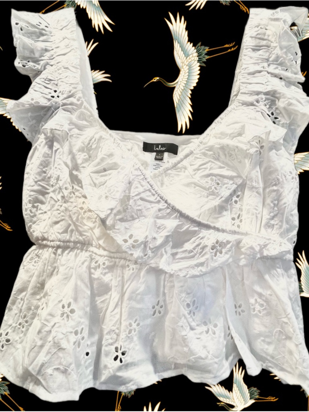 Lulu's Ruffled Radiance Ivory White Eyelet Embroidered Ruffle Peplum Top